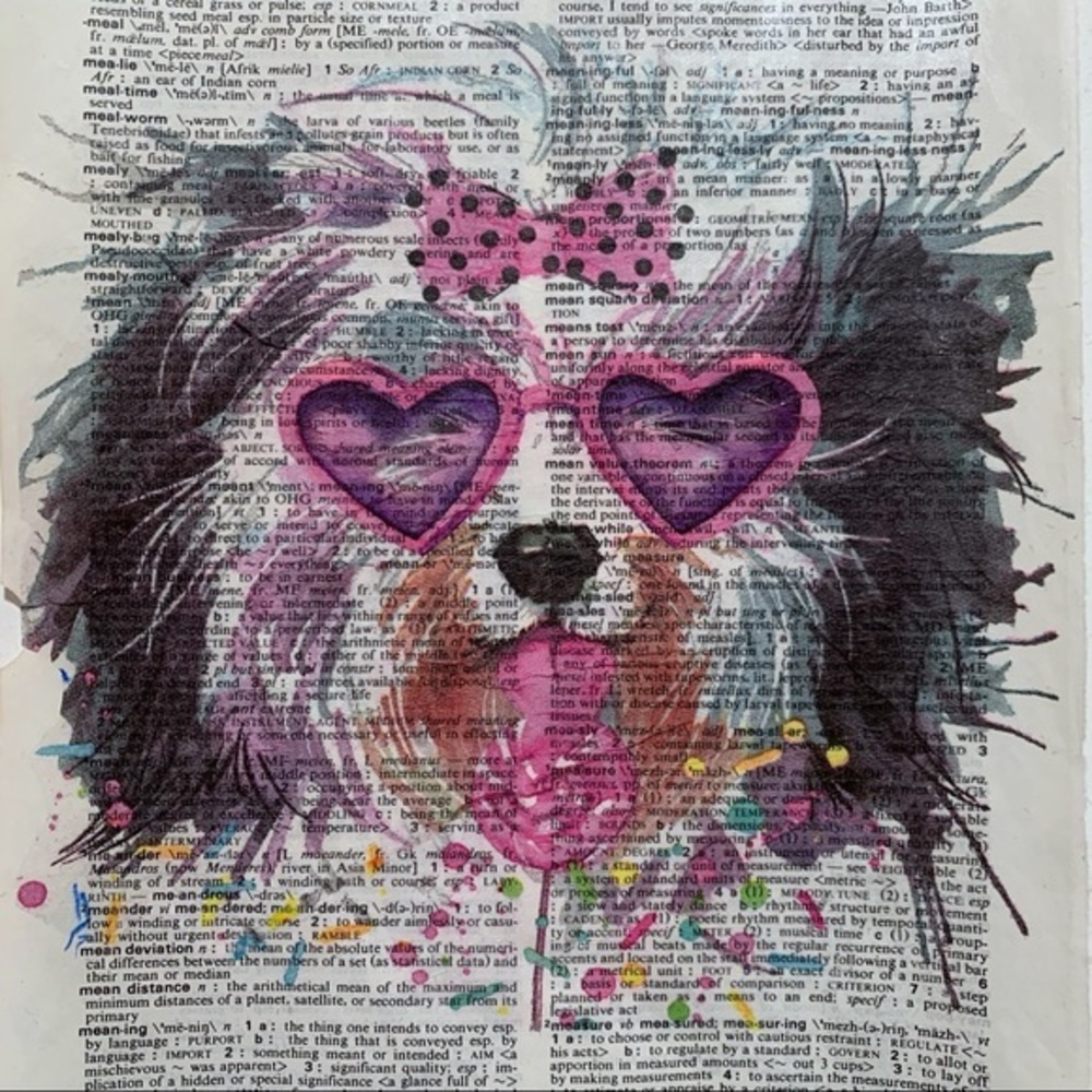 Dog Artwork on Vintage Dictionary Page